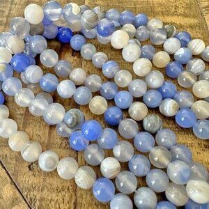8mm Cornflower Blue Sardonyx Bead Strand
